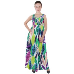 Leaves Drawing Pattern Nature Empire Waist Velour Maxi Dress