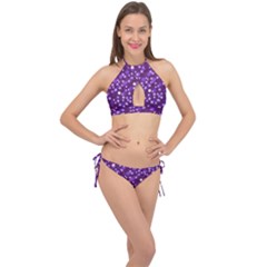 Textile Cross Pattern Square Cross Front Halter Bikini Set