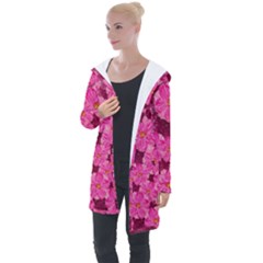 Cherry Blossoms Floral Design Longline Hooded Cardigan