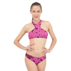 Cherry Blossoms Floral Design High Neck Bikini Set