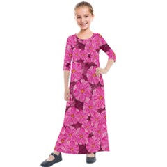 Cherry Blossoms Floral Design Kids  Quarter Sleeve Maxi Dress