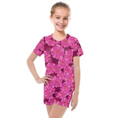 Cherry Blossoms Floral Design Kids  Mesh Tee And Shorts Set