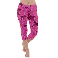 Cherry Blossoms Floral Design Lightweight Velour Capri Yoga Leggings