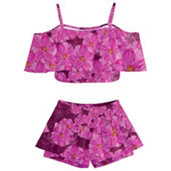 Cherry Blossoms Floral Design Kids  Off Shoulder Skirt Bikini