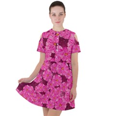 Cherry Blossoms Floral Design Short Sleeve Shoulder Cut Out Dress 