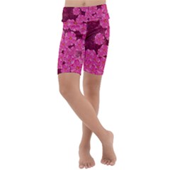 Cherry Blossoms Floral Design Kids  Lightweight Velour Cropped Yoga Leggings