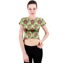 Seamless Pattern Leaf The Pentagon Crew Neck Crop Top by Pakrebo