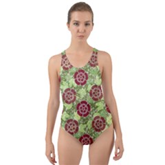 Seamless Pattern Leaf The Pentagon Cut-out Back One Piece Swimsuit by Pakrebo