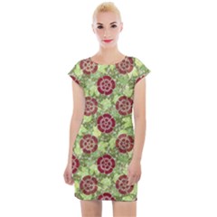 Seamless Pattern Leaf The Pentagon Cap Sleeve Bodycon Dress