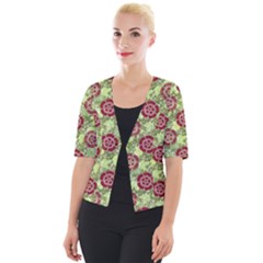 Seamless Pattern Leaf The Pentagon Cropped Button Cardigan