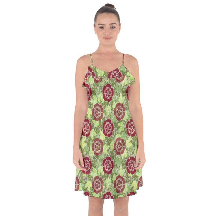 Seamless Pattern Leaf The Pentagon Ruffle Detail Chiffon Dress