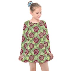 Seamless Pattern Leaf The Pentagon Kids  Long Sleeve Dress