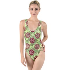 Seamless Pattern Leaf The Pentagon High Leg Strappy Swimsuit by Pakrebo