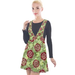 Seamless Pattern Leaf The Pentagon Plunge Pinafore Velour Dress