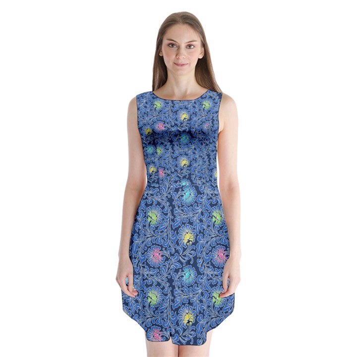 Floral Design Asia Seamless Pattern Sleeveless Chiffon Dress  