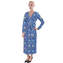 Floral Design Asia Seamless Pattern Velvet Maxi Wrap Dress