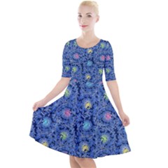 Floral Design Asia Seamless Pattern Quarter Sleeve A-line Dress