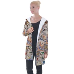 Wallpaper Background Stamps Longline Hooded Cardigan