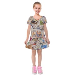 Wallpaper Background Stamps Kids  Short Sleeve Velvet Dress by Pakrebo