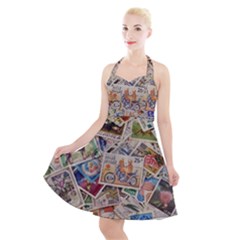 Wallpaper Background Stamps Halter Party Swing Dress 