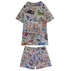 Wallpaper Background Stamps Kids  Swim Tee And Shorts Set