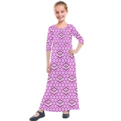 Paulownia Flowers Japanese Style Kids  Quarter Sleeve Maxi Dress