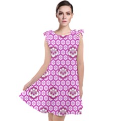 Paulownia Flowers Japanese Style Tie Up Tunic Dress