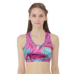 Leaves Tropical Reason Stamping Sports Bra With Border by Pakrebo