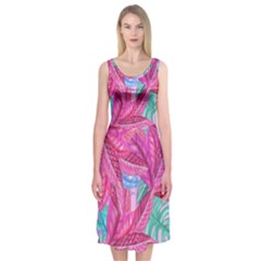 Leaves Tropical Reason Stamping Midi Sleeveless Dress by Pakrebo