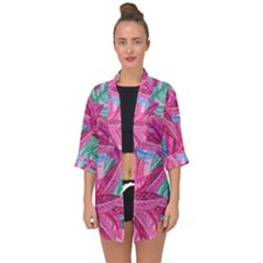 Leaves Tropical Reason Stamping Open Front Chiffon Kimono