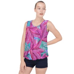 Leaves Tropical Reason Stamping Bubble Hem Chiffon Tank Top