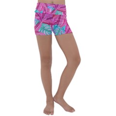 Leaves Tropical Reason Stamping Kids  Lightweight Velour Yoga Shorts by Pakrebo