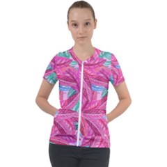 Leaves Tropical Reason Stamping Short Sleeve Zip Up Jacket