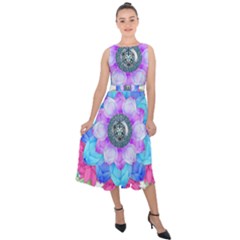 Lotus Flower Bird Metatron s Cube Midi Tie-back Chiffon Dress by Pakrebo