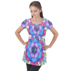 Lotus Flower Bird Metatron s Cube Puff Sleeve Tunic Top