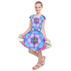 Lotus Flower Bird Metatron s Cube Kids  Short Sleeve Dress by Pakrebo