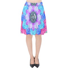 Lotus Flower Bird Metatron s Cube Velvet High Waist Skirt by Pakrebo