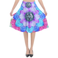 Lotus Flower Bird Metatron s Cube Flared Midi Skirt by Pakrebo