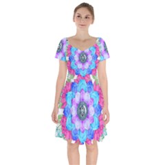 Lotus Flower Bird Metatron s Cube Short Sleeve Bardot Dress by Pakrebo