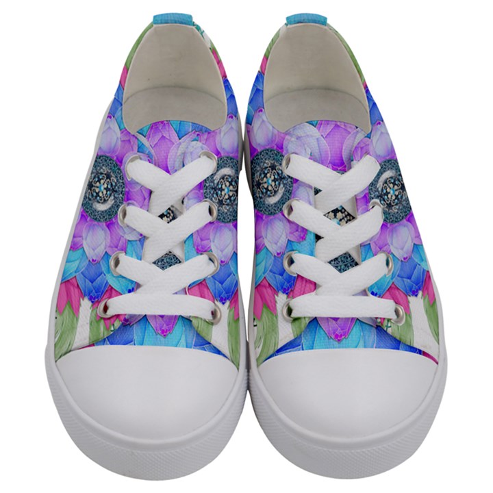 Lotus Flower Bird Metatron s Cube Kids  Low Top Canvas Sneakers