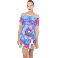 Lotus Flower Bird Metatron s Cube Off Shoulder Chiffon Dress