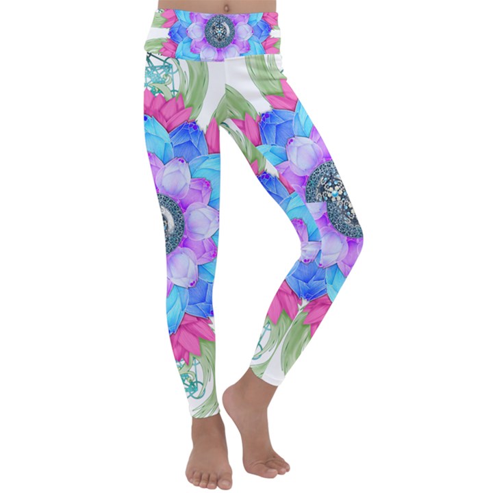 Lotus Flower Bird Metatron s Cube Kids  Lightweight Velour Classic Yoga Leggings