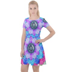 Lotus Flower Bird Metatron s Cube Cap Sleeve Velour Dress 