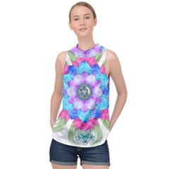 Lotus Flower Bird Metatron s Cube High Neck Satin Top