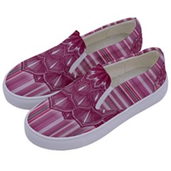 Cranberry Striped Mandala - Kids  Canvas Slip Ons by WensdaiAmbrose