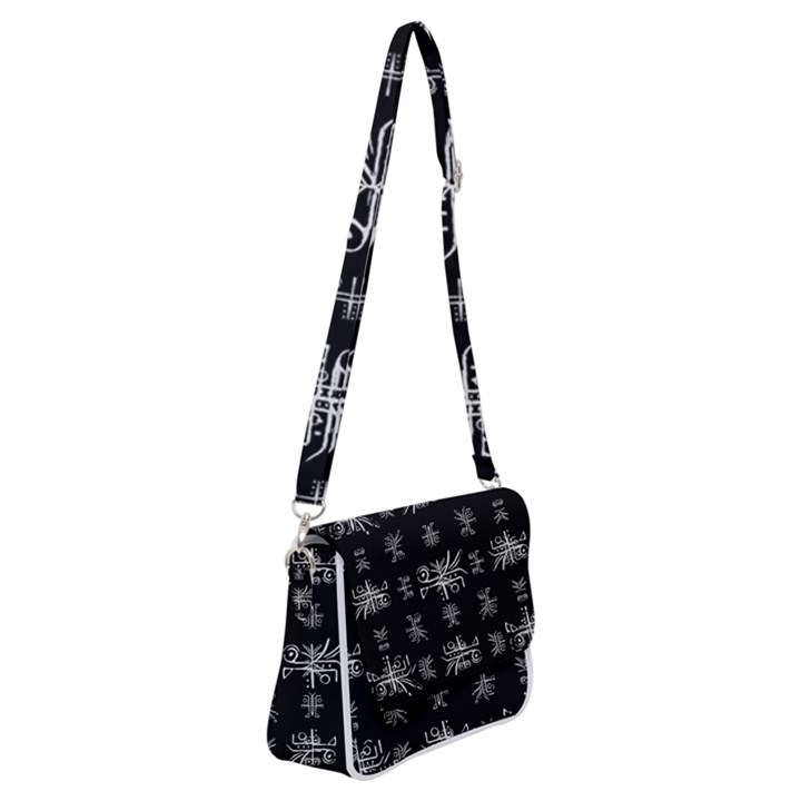 Black And White Ethnic Design Print Shoulder Bag with Back Zipper