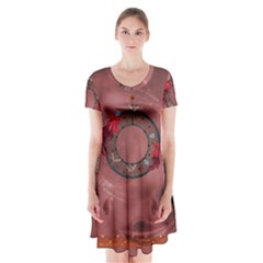 Wonderful Dream Catcher Short Sleeve V-neck Flare Dress by FantasyWorld7