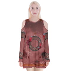 Wonderful Dream Catcher Velvet Long Sleeve Shoulder Cutout Dress by FantasyWorld7