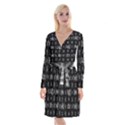 Black And White Ethnic Design Print Long Sleeve Velvet Front Wrap Dress View1