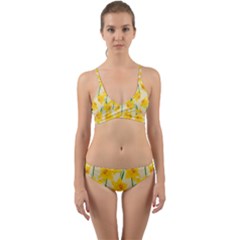 Yellow Daffodils Pattern Wrap Around Bikini Set by Valentinaart